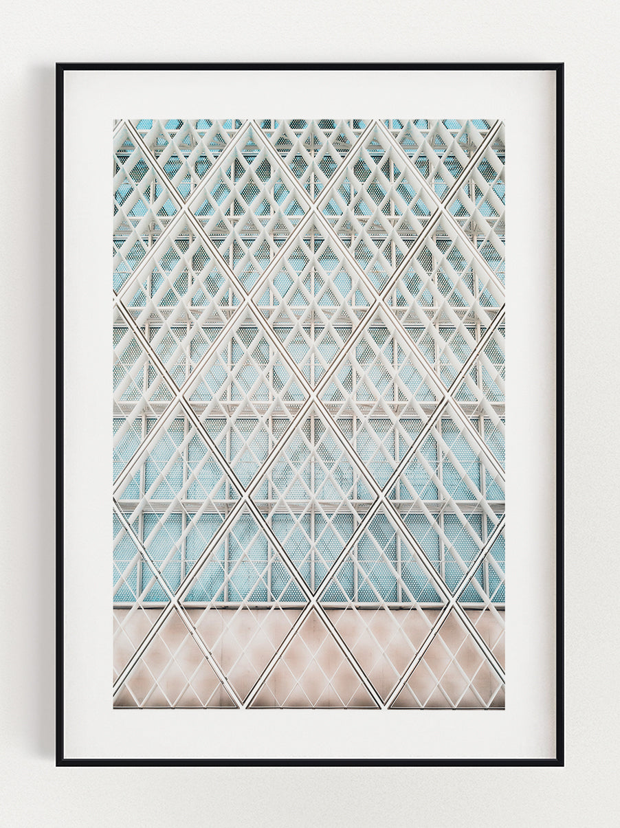 Blue & Pink Building Poster – Stunning art poster print on premium gallery paper, perfect for modern interiors